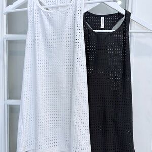 Athleta Perforated Racerback Tanks Bundle Black + White | Size M |Gym To Errands